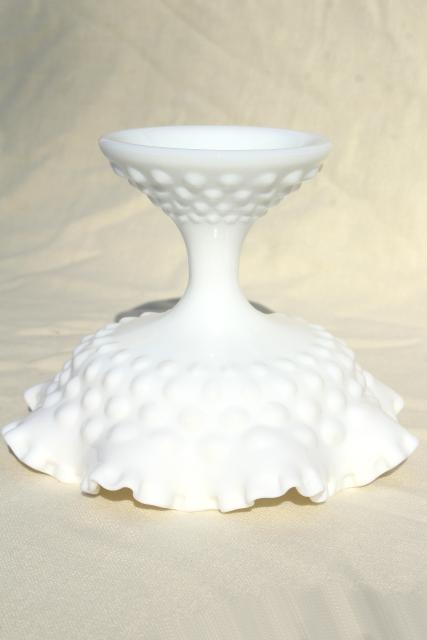 photo of vintage milk glass compote, hobnail pattern candy dish or dessert stand #7