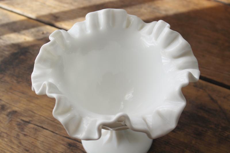 photo of vintage milk glass compote or candy dish, Fenton thumbprint pattern glass #2