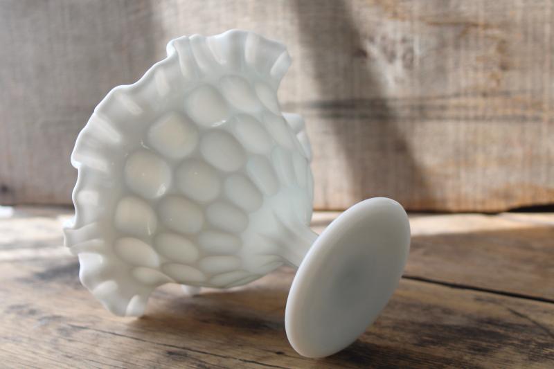 photo of vintage milk glass compote or candy dish, Fenton thumbprint pattern glass #3