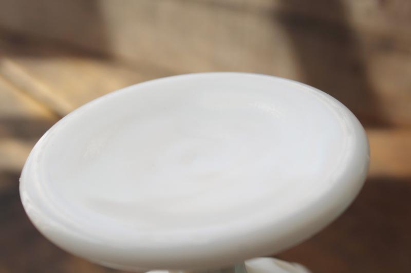 photo of vintage milk glass compote or candy dish, Fenton thumbprint pattern glass #4