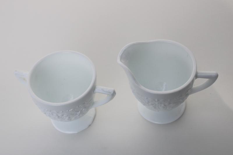 photo of vintage milk glass creamer & sugar set, orange blossom cream pitcher & bowl #2