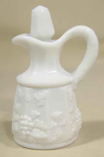 photo of vintage milk glass cruets, collection pressed pattern glass cruet bottles #4