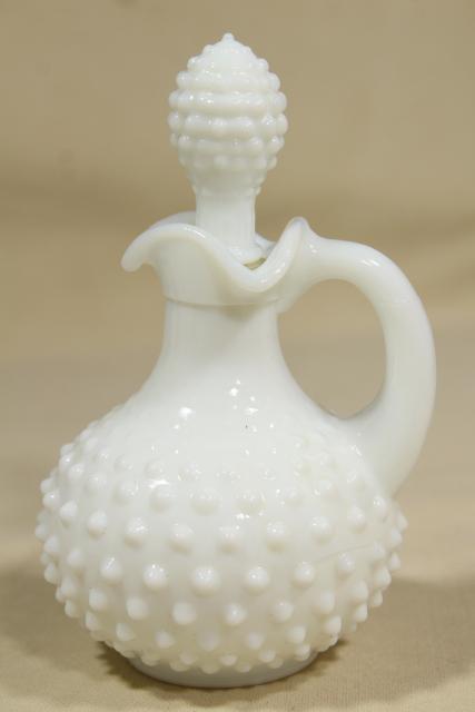 photo of vintage milk glass cruets, collection pressed pattern glass cruet bottles #6