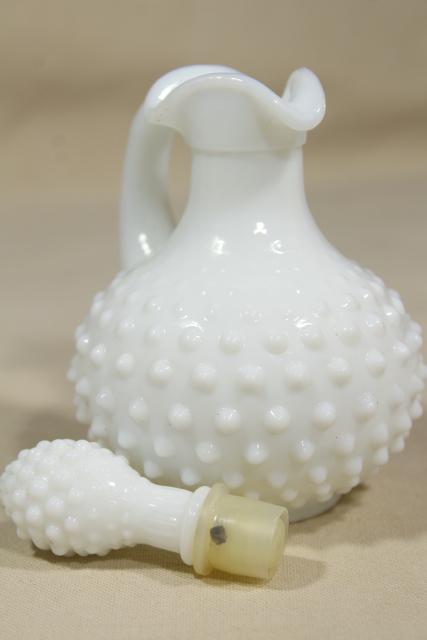 photo of vintage milk glass cruets, collection pressed pattern glass cruet bottles #7