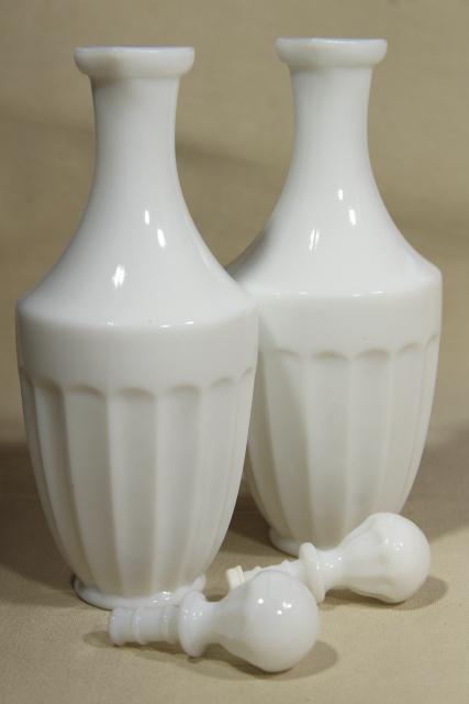 photo of vintage milk glass cruets, collection pressed pattern glass cruet bottles #11