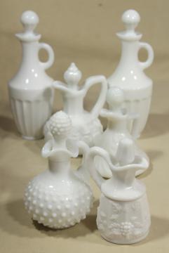 vintage milk glass cruets, collection pressed pattern glass cruet bottles