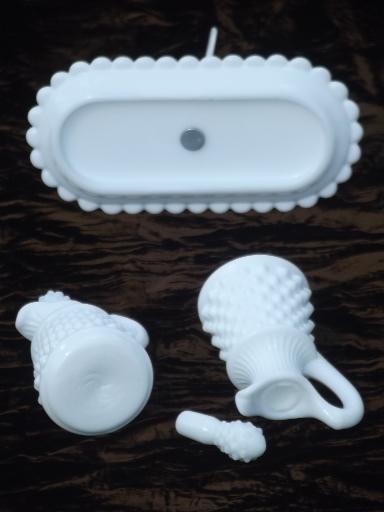 photo of vintage milk glass cruets, oil & vinegar cruet bottle set on milk glass tray #6