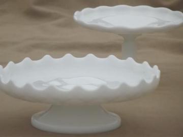 catalog photo of vintage milk glass cupcake stands or tiny cake plates, for candles or displays