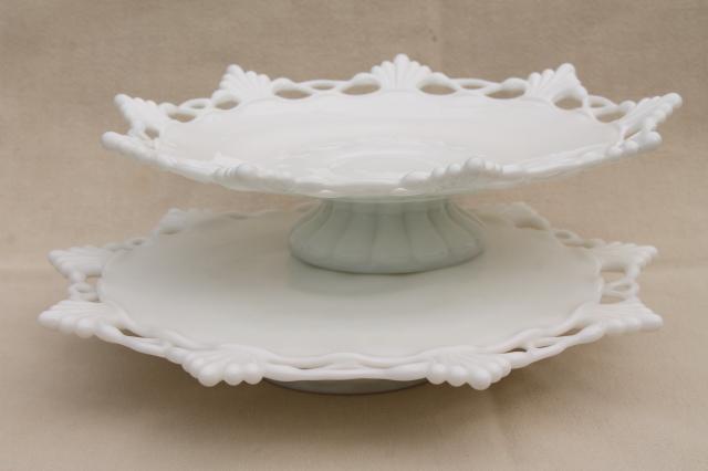 photo of vintage milk glass dessert stands, cake plate & compote Westmoreland ring & petal #1