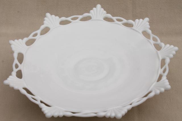 photo of vintage milk glass dessert stands, cake plate & compote Westmoreland ring & petal #2