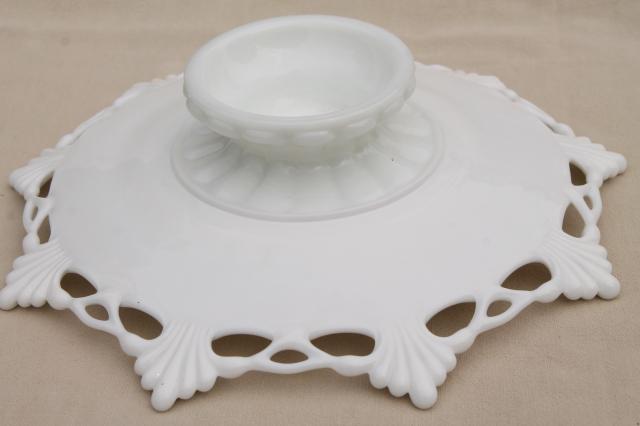 photo of vintage milk glass dessert stands, cake plate & compote Westmoreland ring & petal #3