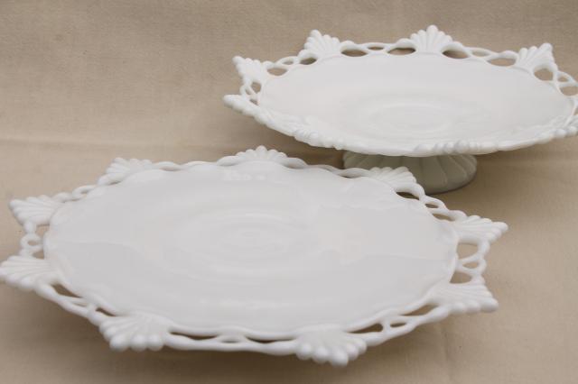 photo of vintage milk glass dessert stands, cake plate & compote Westmoreland ring & petal #5