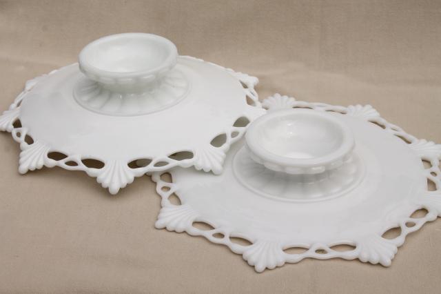 photo of vintage milk glass dessert stands, cake plate & compote Westmoreland ring & petal #6