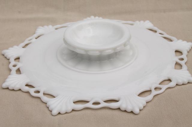 photo of vintage milk glass dessert stands, cake plate & compote Westmoreland ring & petal #10