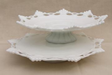 catalog photo of vintage milk glass dessert stands, cake plate & compote Westmoreland ring & petal