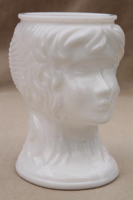 photo of vintage milk glass figural vase, lady head vase bust Jenny Lind #1