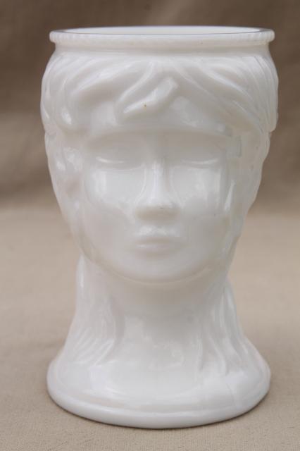 photo of vintage milk glass figural vase, lady head vase bust Jenny Lind #2