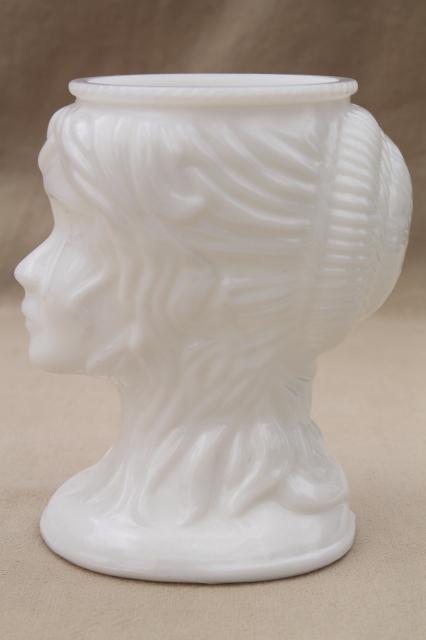 photo of vintage milk glass figural vase, lady head vase bust Jenny Lind #3