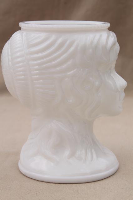 photo of vintage milk glass figural vase, lady head vase bust Jenny Lind #5