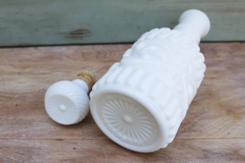 photo of vintage milk glass genie bottle, Jim Beam liquor bottle decanter w/ stopper #3