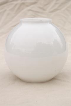 catalog photo of vintage milk glass globe lamp shade, round open ended lampshade mini size