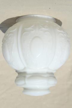 catalog photo of vintage milk glass globe shade, embossed pressed glass shade for antique ceiling light fixture