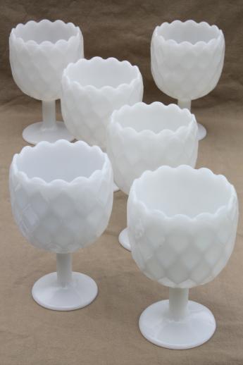 photo of vintage milk glass goblets, large ivy vases or wine glasses, hoffman house style #1