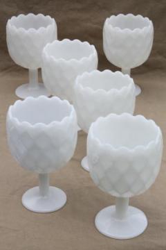 catalog photo of vintage milk glass goblets, large ivy vases or wine glasses, hoffman house style