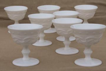 catalog photo of vintage milk glass goblets or champagne glasses, Fostoria Betsy Ross / Wistar pattern