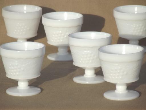 photo of vintage milk glass grape pattern sherbets set, Hazel Atlas kitchen glass? #1