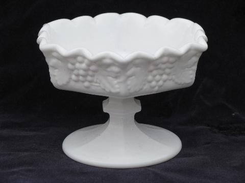 photo of vintage milk glass, grapes pattern - Imperial crimped dish, tall Indiana vase #2