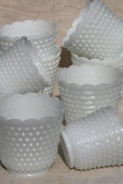 catalog photo of vintage milk glass hobnail dot dash Anchor Hocking flower pot planters collection