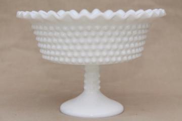 catalog photo of vintage milk glass hobnail pattern compote pedestal bowl fruit dish centerpiece