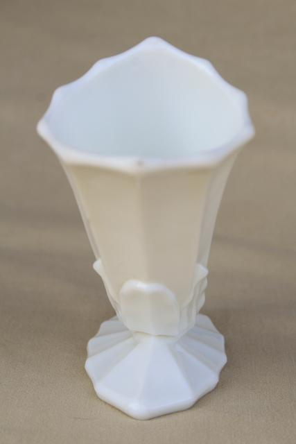 photo of vintage milk glass horn of plenty cornucopia vase, Westmoreland lotus pattern #3