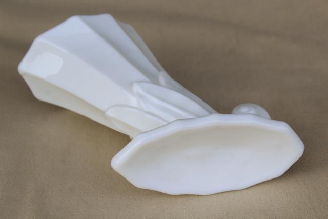 photo of vintage milk glass horn of plenty cornucopia vase, Westmoreland lotus pattern #7