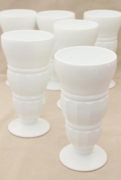 catalog photo of vintage milk glass ice cream soda glasses for tall sundae or malted milkshakes 