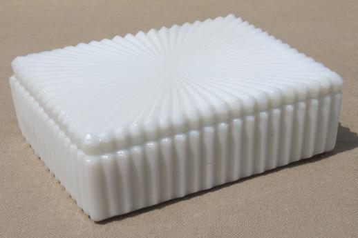 photo of vintage milk glass jewelry box or cigarette box for art deco vanity table #1