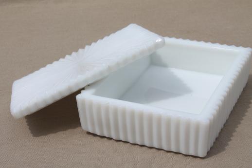 photo of vintage milk glass jewelry box or cigarette box for art deco vanity table #2