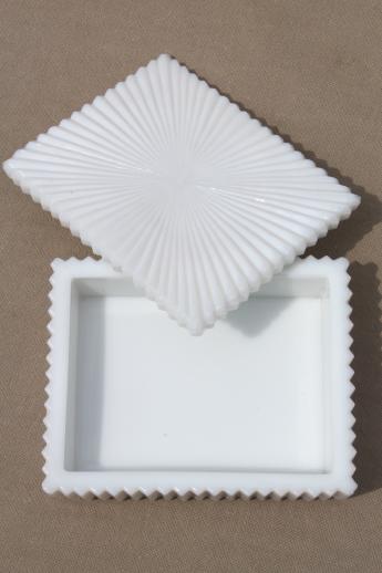 photo of vintage milk glass jewelry box or cigarette box for art deco vanity table #4