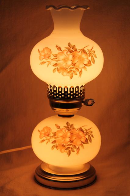 photo of vintage milk glass lamp w/ roses shade, gone with the wind style little boudoir light #1