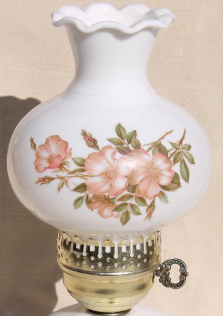 photo of vintage milk glass lamp w/ roses shade, gone with the wind style little boudoir light #7