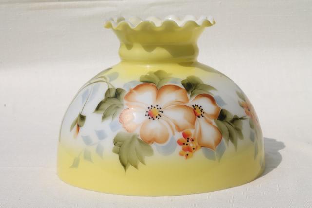 photo of vintage milk glass lamp shade w/ hand-painted flowers, golden yellow amber harvest colors #1