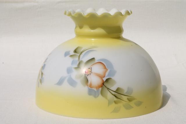 photo of vintage milk glass lamp shade w/ hand-painted flowers, golden yellow amber harvest colors #2