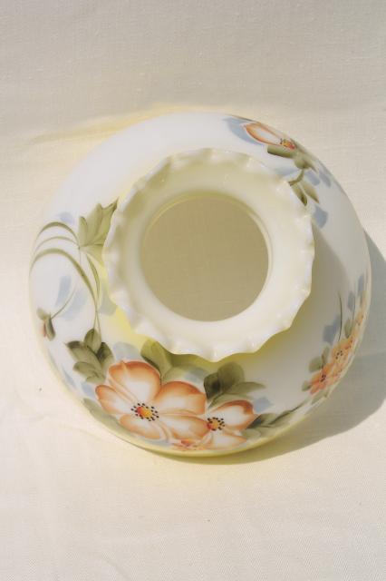 photo of vintage milk glass lamp shade w/ hand-painted flowers, golden yellow amber harvest colors #5