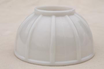 catalog photo of vintage milk glass lamp shade, ribbed helmet dome shaped lampshade mini size