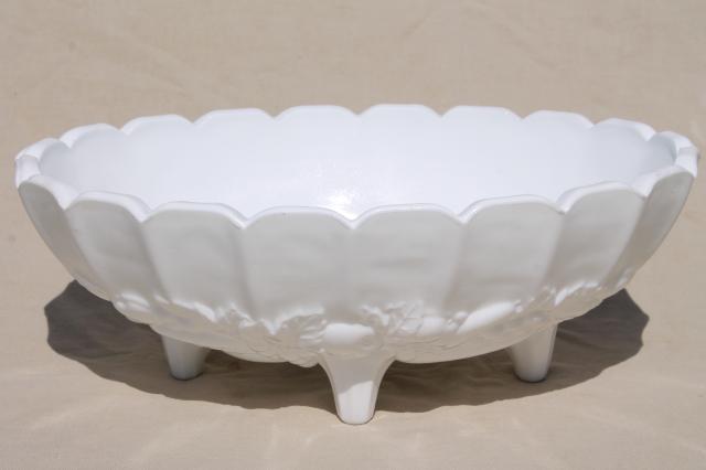 photo of vintage milk glass, large heavy oval fruit bowl Indiana glass garland pattern #1