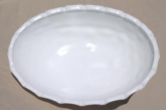 photo of vintage milk glass, large heavy oval fruit bowl Indiana glass garland pattern #2