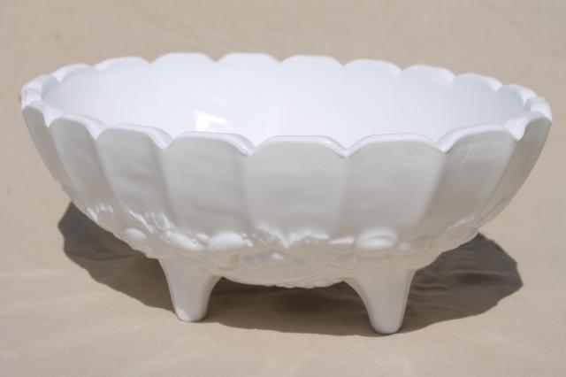 photo of vintage milk glass, large heavy oval fruit bowl Indiana glass garland pattern #3