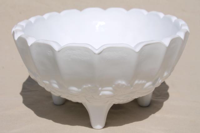 photo of vintage milk glass, large heavy oval fruit bowl Indiana glass garland pattern #4