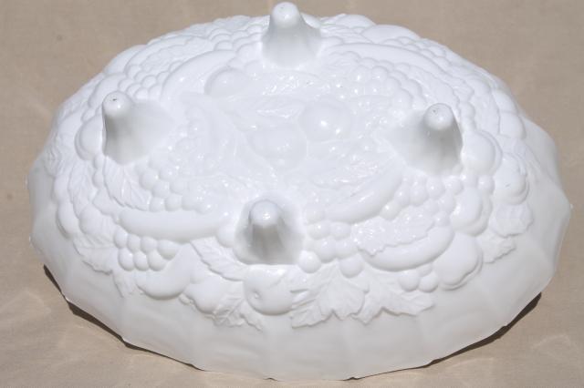 photo of vintage milk glass, large heavy oval fruit bowl Indiana glass garland pattern #6